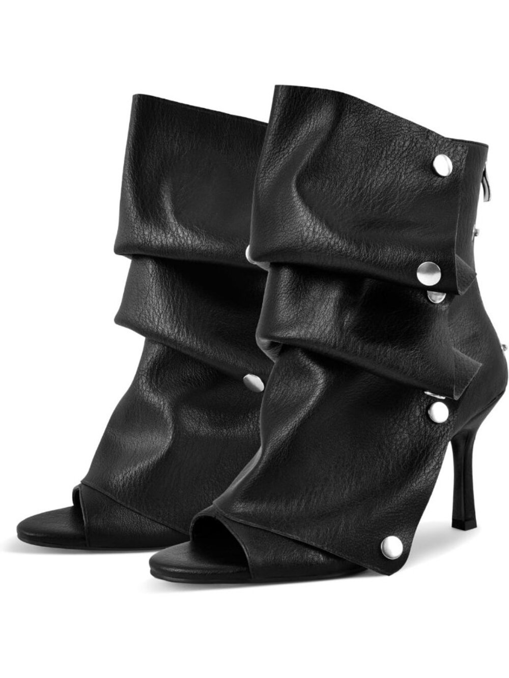 Chic Slouchy Peep Toe Booties with Stiletto Kitten Heel & Back Zipper - Ankle